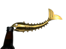 Load image into Gallery viewer, Brass Segmented Fish Beer Bottle Opener from Evvy Functional Art (Gold Finish)